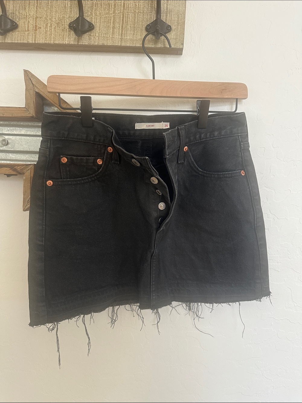 Levi’s ICON Black Denim Mini Skirt with Raw Hem